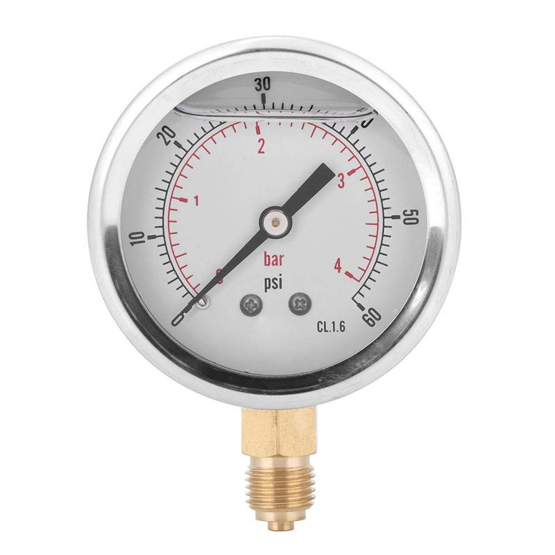 TS PGG604 4 Bar Radial Oil Filled Pressure Gauge 1 4 BSP Stainless Steel Brass Construction Transparent Dial Cover - Image 1